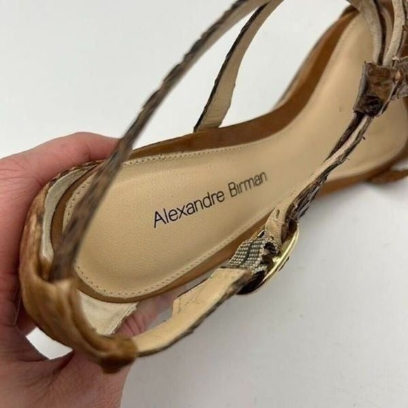 Alexandre Birman Womens Size 5 1/2 or 5.5 Cork Wedge Heels Brown Python T-Strap - Picture 7 of 12